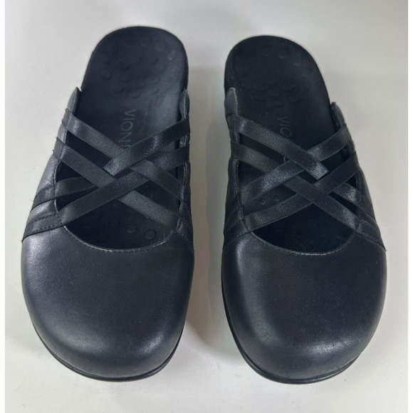 Vionic CLAIRE Flat Mule Slide Leather Crisscross Comfort Shoes Black Size 9 - Picture 14 of 15